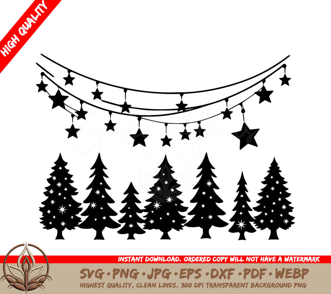 Winter Starry Lights Scene SVG, PNG, JPG, AI, PDF, DXF, EPS and WebP - Digital Download 
