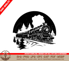 Winter Train Journey Digital Artwork in SVG, PNG, JPG, AI, PDF, DXF, EPS and WebP Formats 
