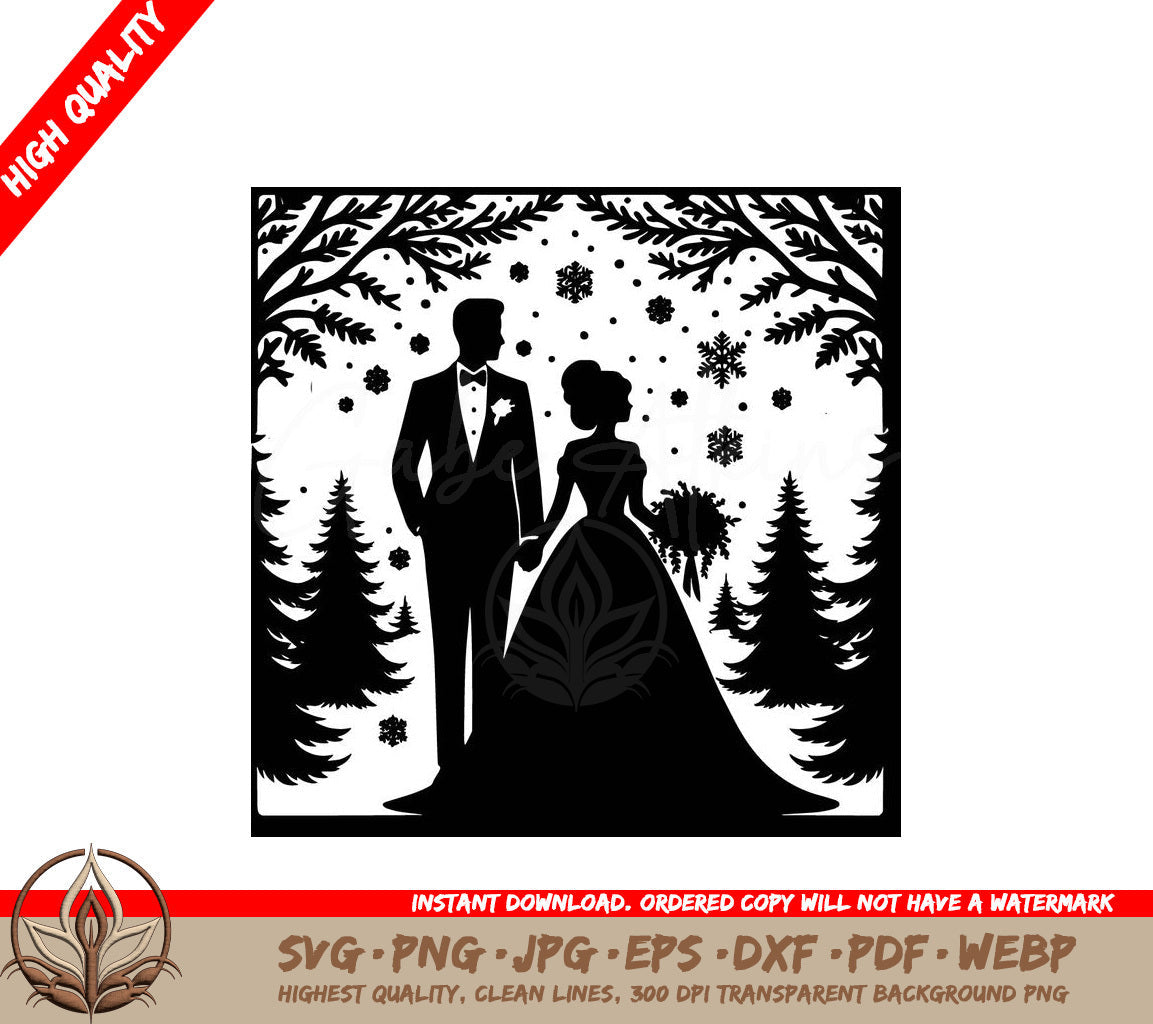 Winter Wedding Couple Digital Design in SVG, PNG, JPG, AI, PDF, DXF, EPS and WebP Formats 
