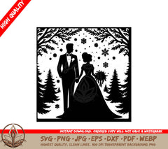 Winter Wedding Couple Digital Design in SVG, PNG, JPG, AI, PDF, DXF, EPS and WebP Formats 
