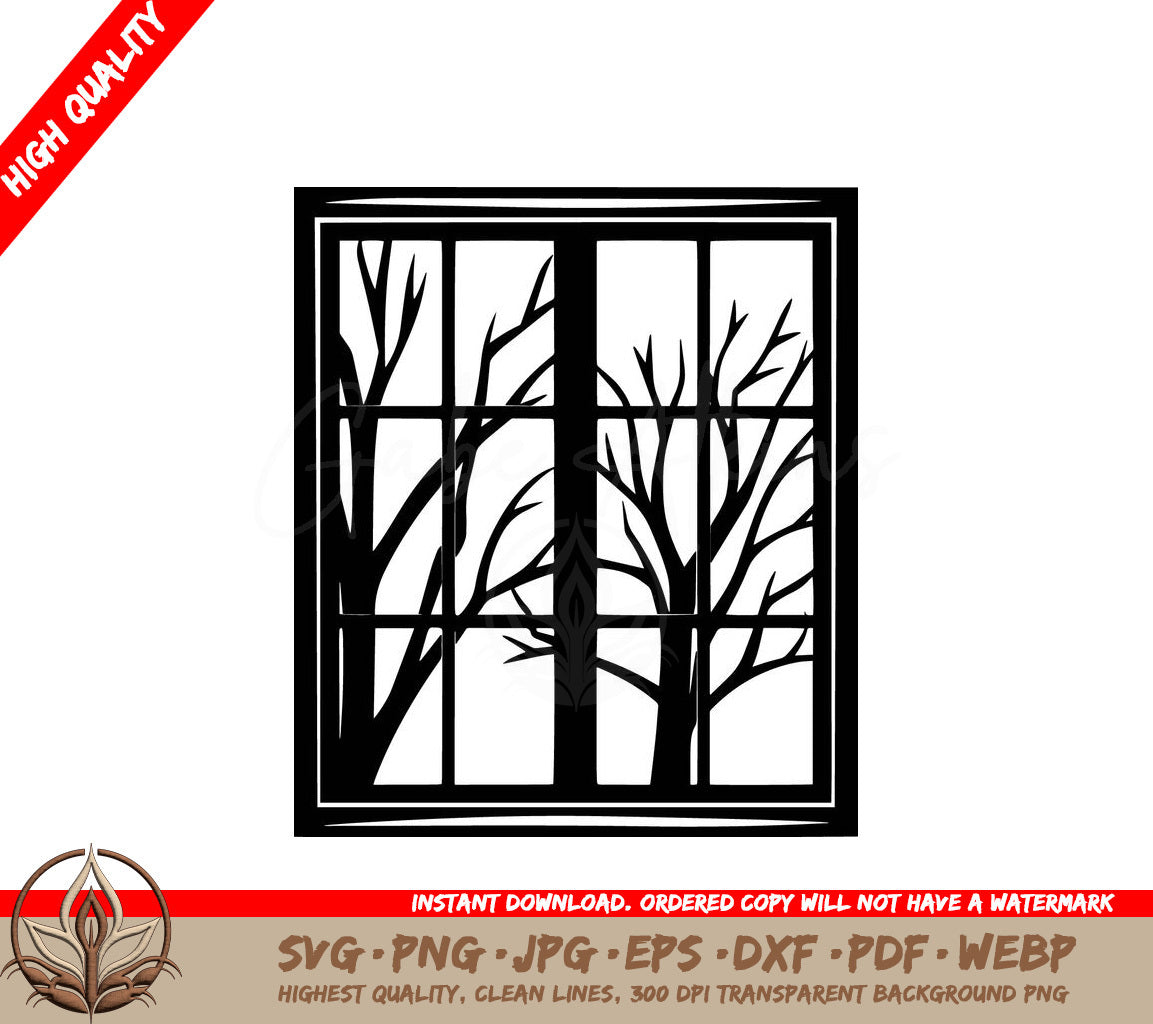 Winter Window Backdrop Digital Design - SVG, PNG, JPG, AI, PDF, DXF, EPS, WebP File Formats 
