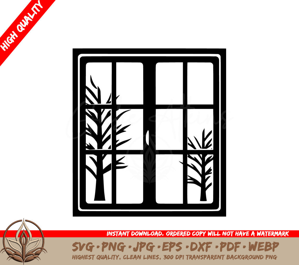 Winter Window Digital Design Cut File in SVG, PNG, JPG, AI, PDF, DXF, EPS and WebP Formats 
