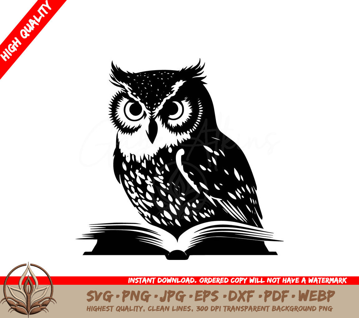 Wise Owl with Book Digital Design File in Multiple Formats 
