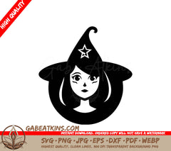  Witch with Star Hat SVG - T-Shirt Design Vector Graphic SVG