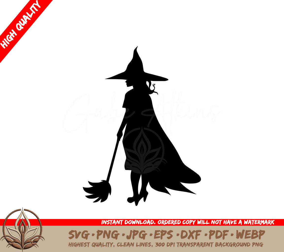 Witch Sweeping with Broom Digital Design File (SVG, PNG, JPG, AI, PDF, DXF, EPS, WebP) 
