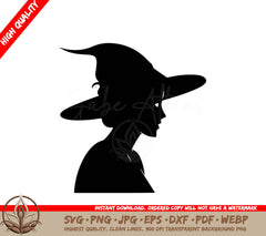 Witch in Hat Silhouette - Digital Design in Multiple File Formats (SVG, PNG, JPG, AI, PDF, DXF, EPS, WebP) 
