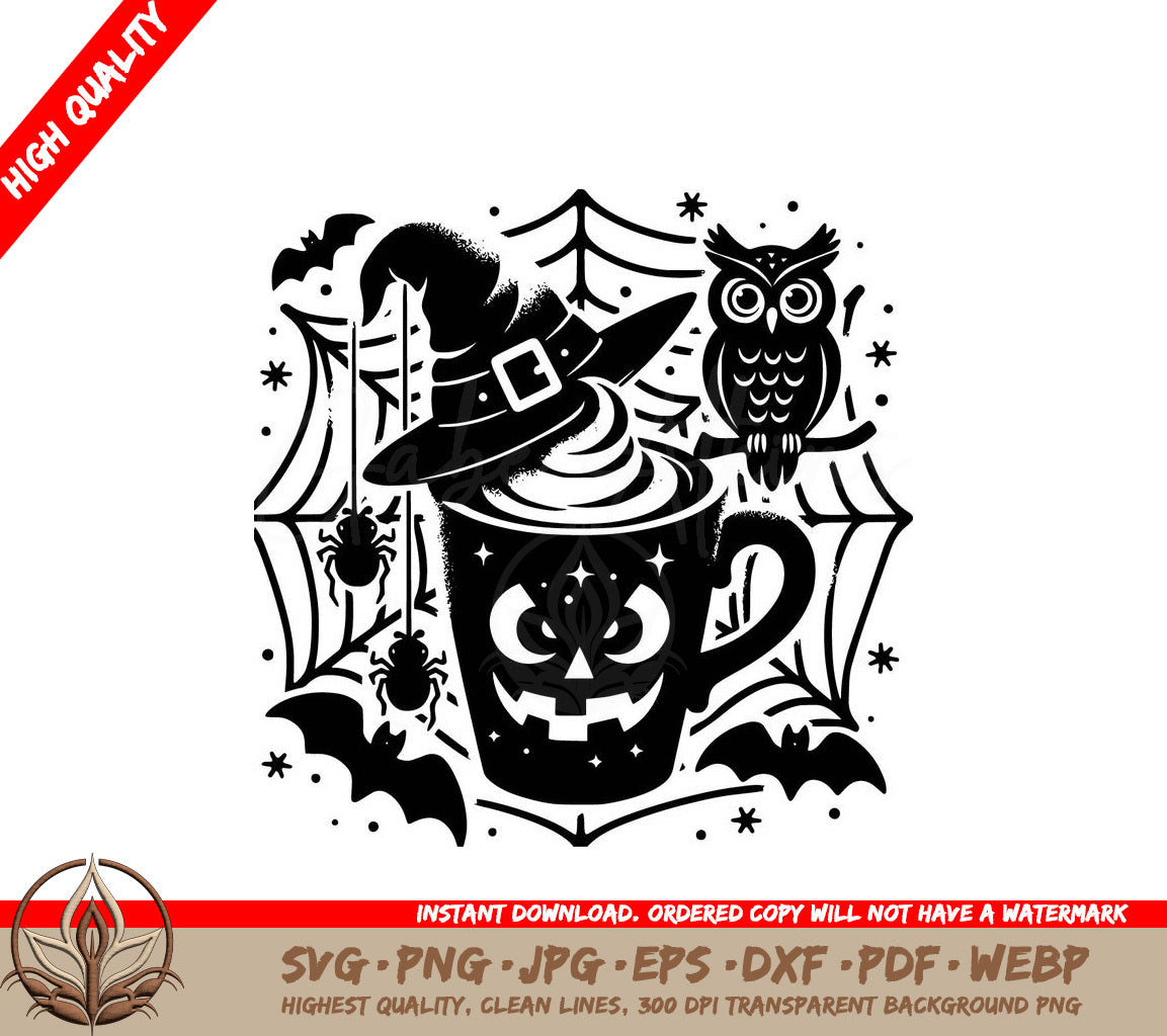 Witchy Owl Mug Digital Design File (SVG, PNG, JPG, AI, PDF, DXF, EPS, WebP) 
