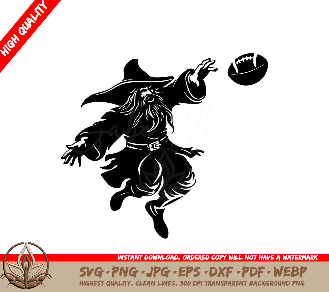 Wizard Quarterback Digital Design File in Multiple Formats (SVG, PNG, JPG, AI, PDF, DXF, EPS, WebP) 
