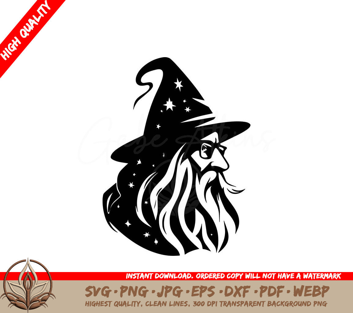 Wizard with Glasses Digital Design File for Cutting and Printing (SVG, PNG, JPG, AI, PDF, DXF, EPS, WebP) 
