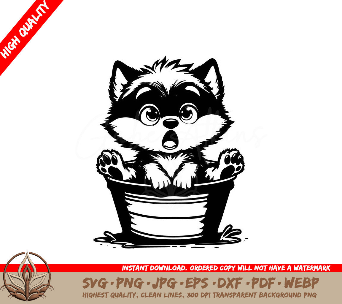 Wolf Bucket Mishap Digital Design File (SVG, PNG, JPG, AI, PDF, DXF, EPS, WebP) 
