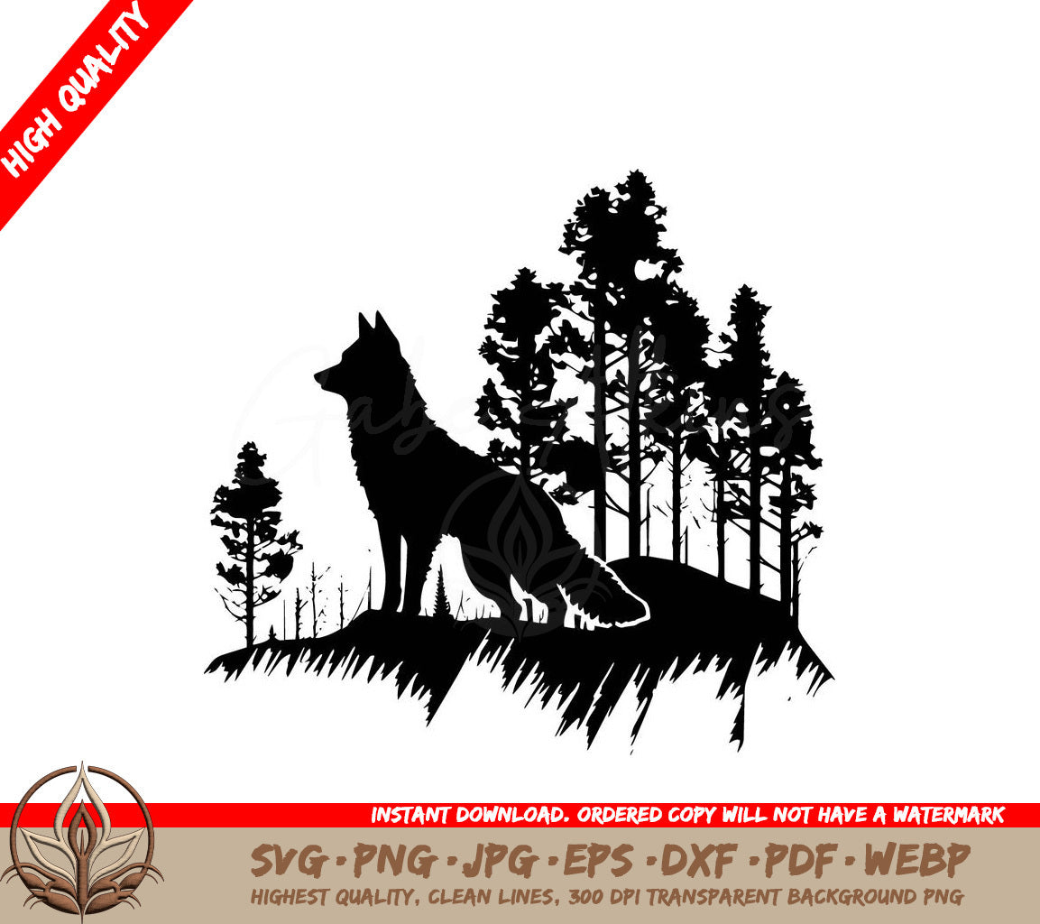 Wolf During Autumn Digital Design File (SVG, PNG, JPG, AI, PDF, DXF, EPS, WebP) 
