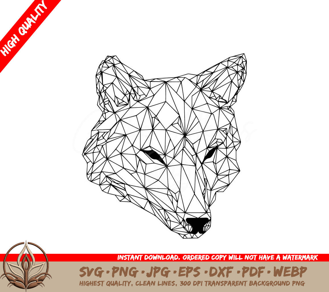 Wolf Facets: Multi-Format Digital Design File (SVG, PNG, JPG, AI, PDF, DXF, EPS, WebP) 
