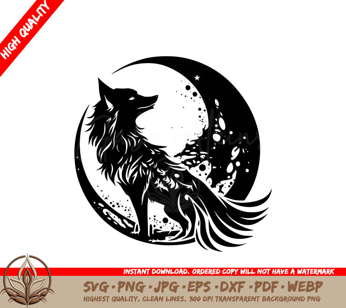 Wolf Moon Magic Digital Design in SVG, PNG, JPG, AI, PDF, DXF, EPS and WebP Formats 
