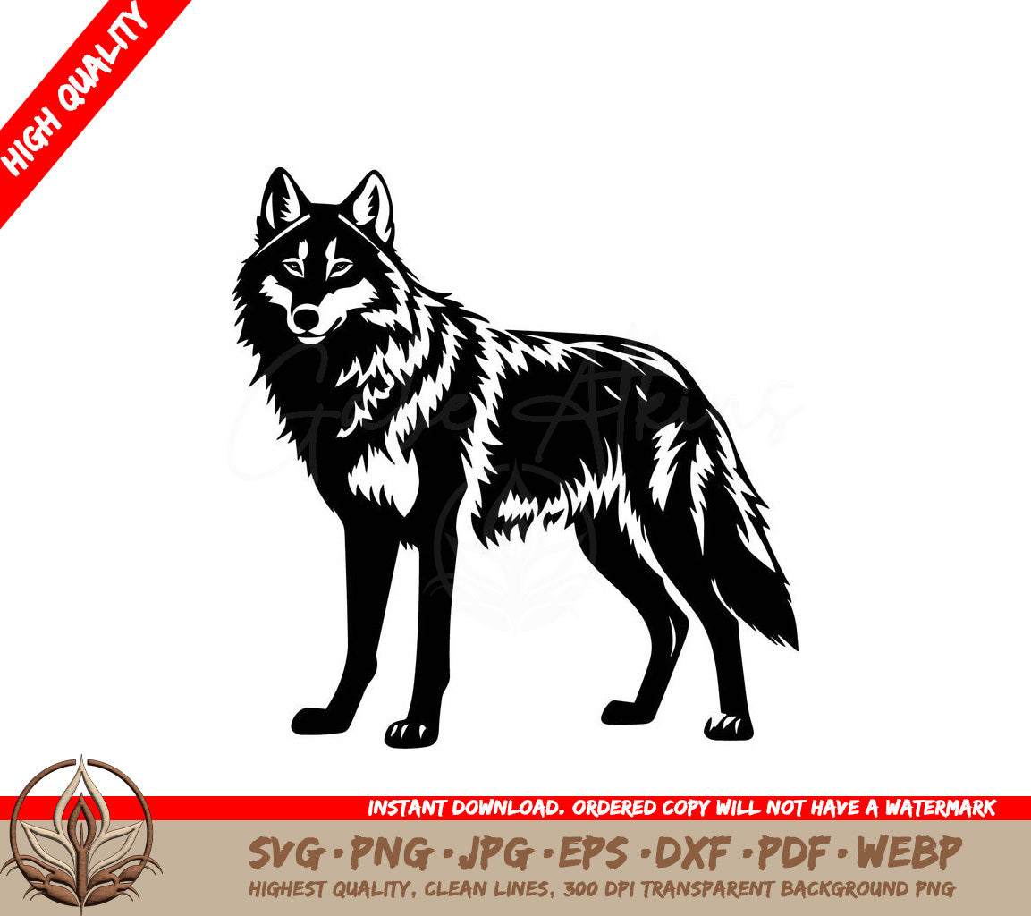 Wolf Presence Digital Design File in Multiple Formats (SVG, PNG, JPG, AI, PDF, DXF, EPS, WebP) 
