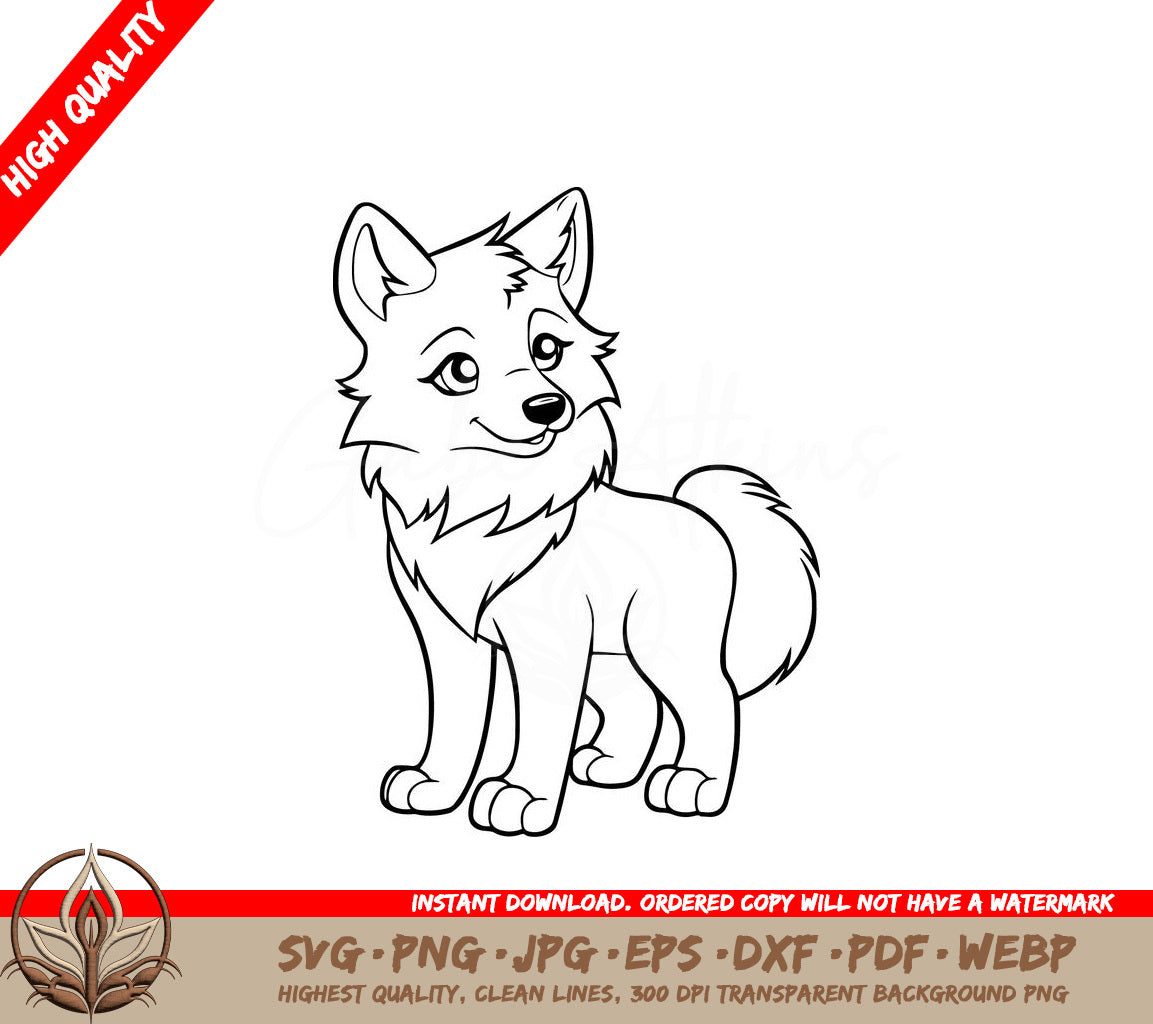 Wolf Pup Digital Design File (SVG, PNG, JPG, AI, PDF, DXF, EPS, WebP) 
