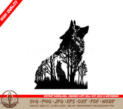 Wolf Shadow Digital Design File in Multiple Formats (SVG, PNG, JPG, AI, PDF, DXF, EPS, WebP) 
