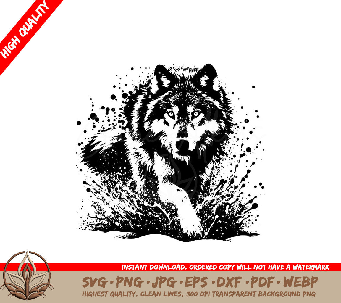 Wolf Splash SVG PNG JPG AI PDF DXF EPS and WebP - Digital Download 
