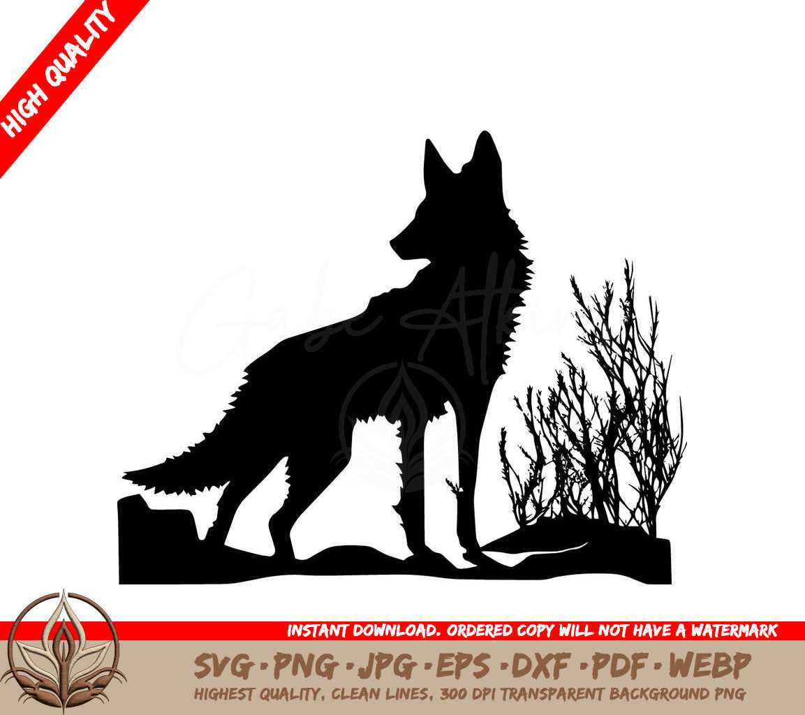 Wolf in the Desert: Multi-Format Digital Design File (SVG, PNG, JPG, AI, PDF, DXF, EPS, WebP) 
