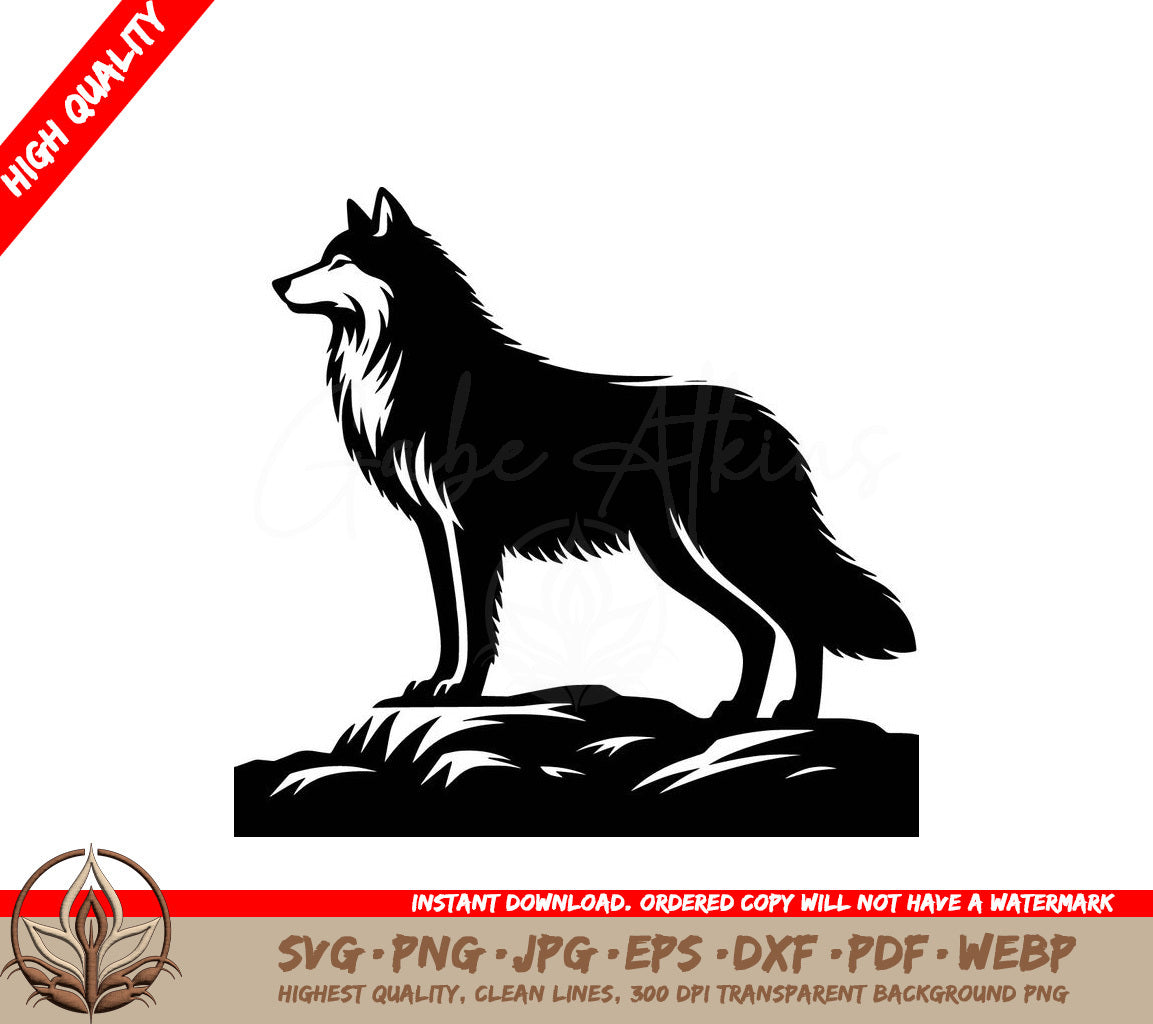 Wolf on the Rocks Digital Design File in Multiple Formats 
