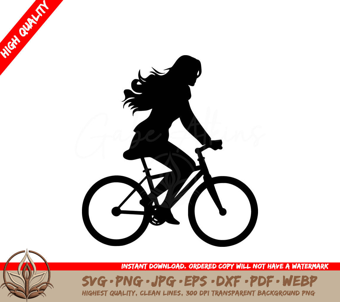 Woman Biking Digital Design in Multiple File Formats (SVG, PNG, JPG, AI, PDF, DXF, EPS, WebP) 
