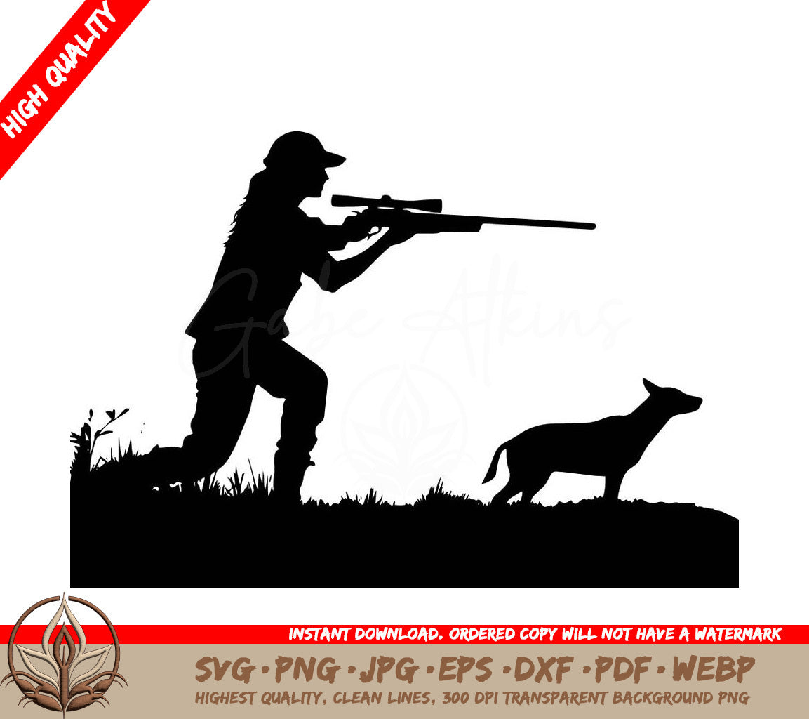 Woman Hunting with Dog Digital Design in Multiple File Formats 
