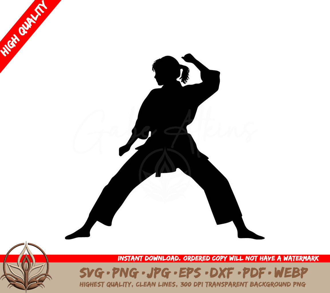 Woman Karate Pose Digital Design in Multiple File Formats (SVG, PNG, JPG, AI, PDF, DXF, EPS, WebP) 
