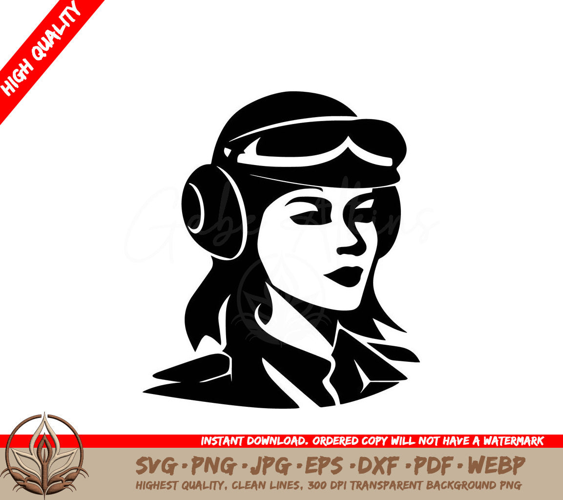 Woman Pilot Digital Design in Multiple File Formats (SVG, PNG, JPG, AI, PDF, DXF, EPS, WebP) 
