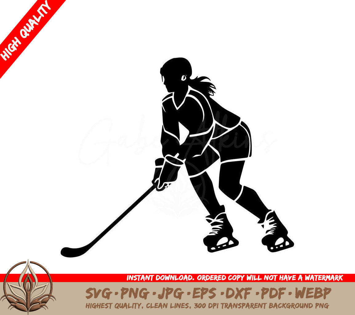 Woman Playing Hockey Digital Design in Multiple File Formats 
