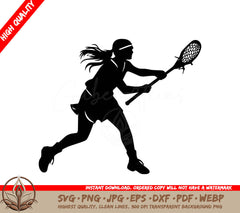 Woman Playing Lacrosse Digital Design in Multiple File Formats (SVG, PNG, JPG, AI, PDF, DXF, EPS, WebP) 
