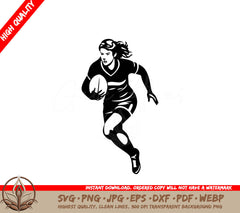 Woman Playing Rugby Digital Design File in SVG, PNG, JPG, AI, PDF, DXF, EPS and WebP Formats 
