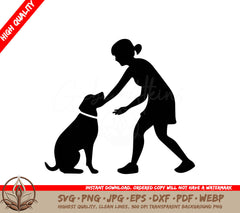 Woman Playing with Dog Digital Design in 8 File Formats (SVG, PNG, JPG, AI, PDF, DXF, EPS, WebP) 
