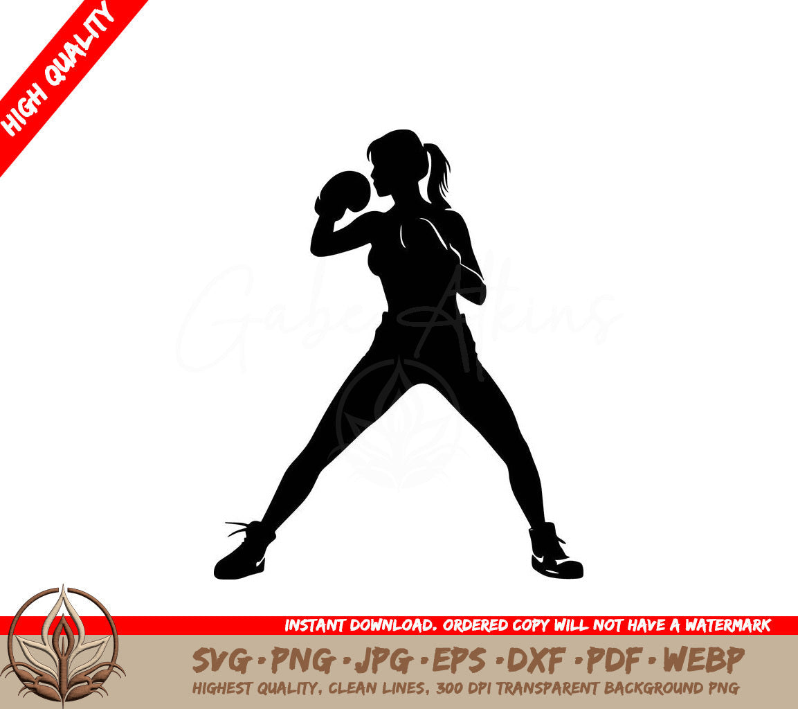 Woman Practicing Boxing Digital Design in Multiple File Formats 
