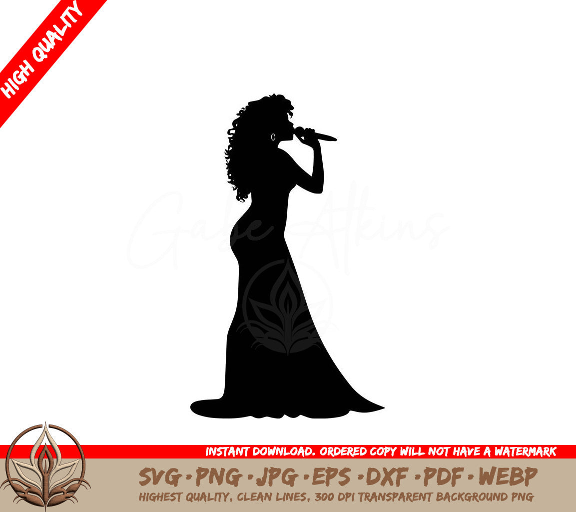 Woman Singing Digital Design in SVG PNG JPG AI PDF DXF EPS and WebP Formats 
