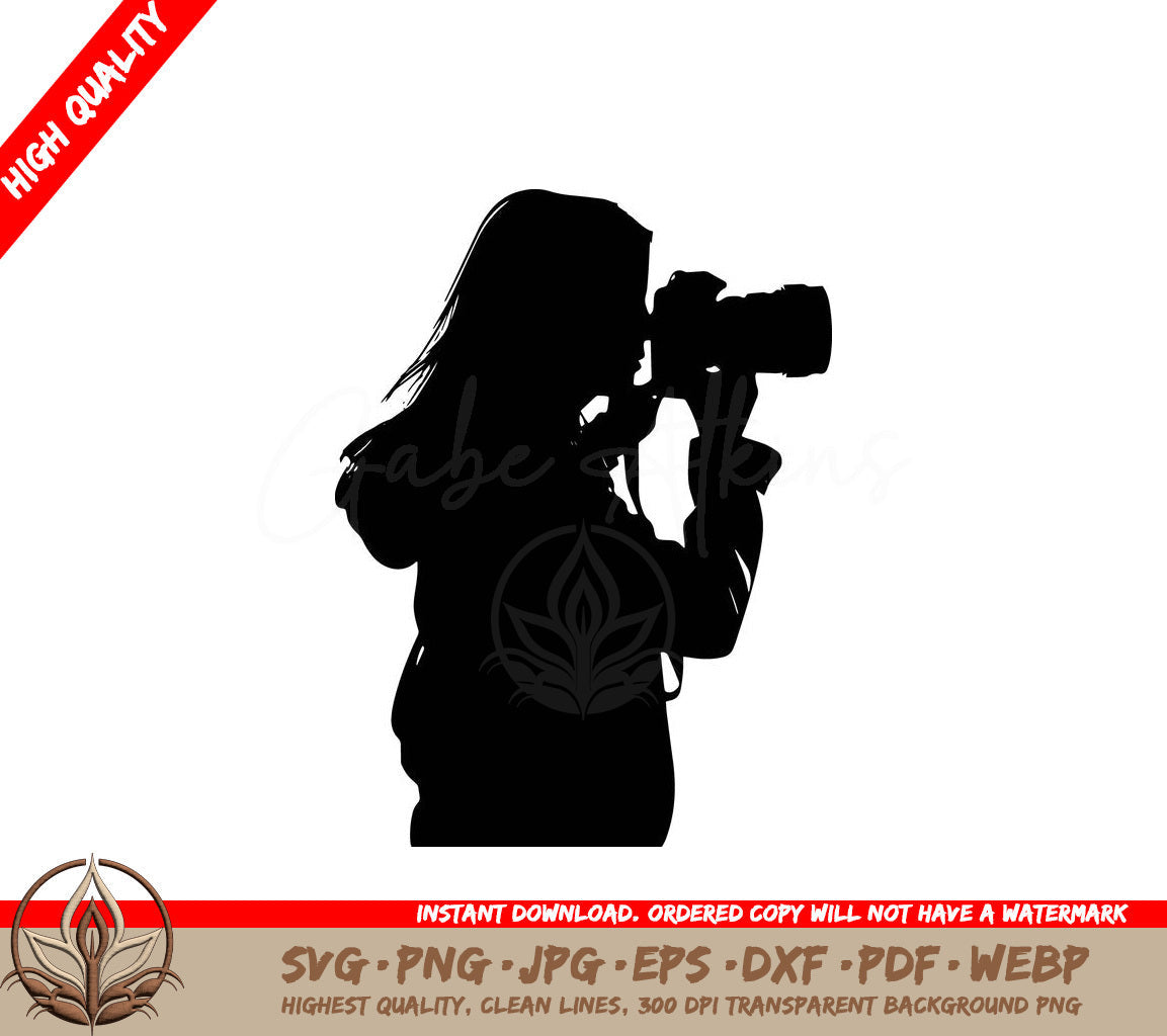 Woman Taking Picture - Digital Design in SVG, PNG, JPG, AI, PDF, DXF, EPS and WebP Formats 
