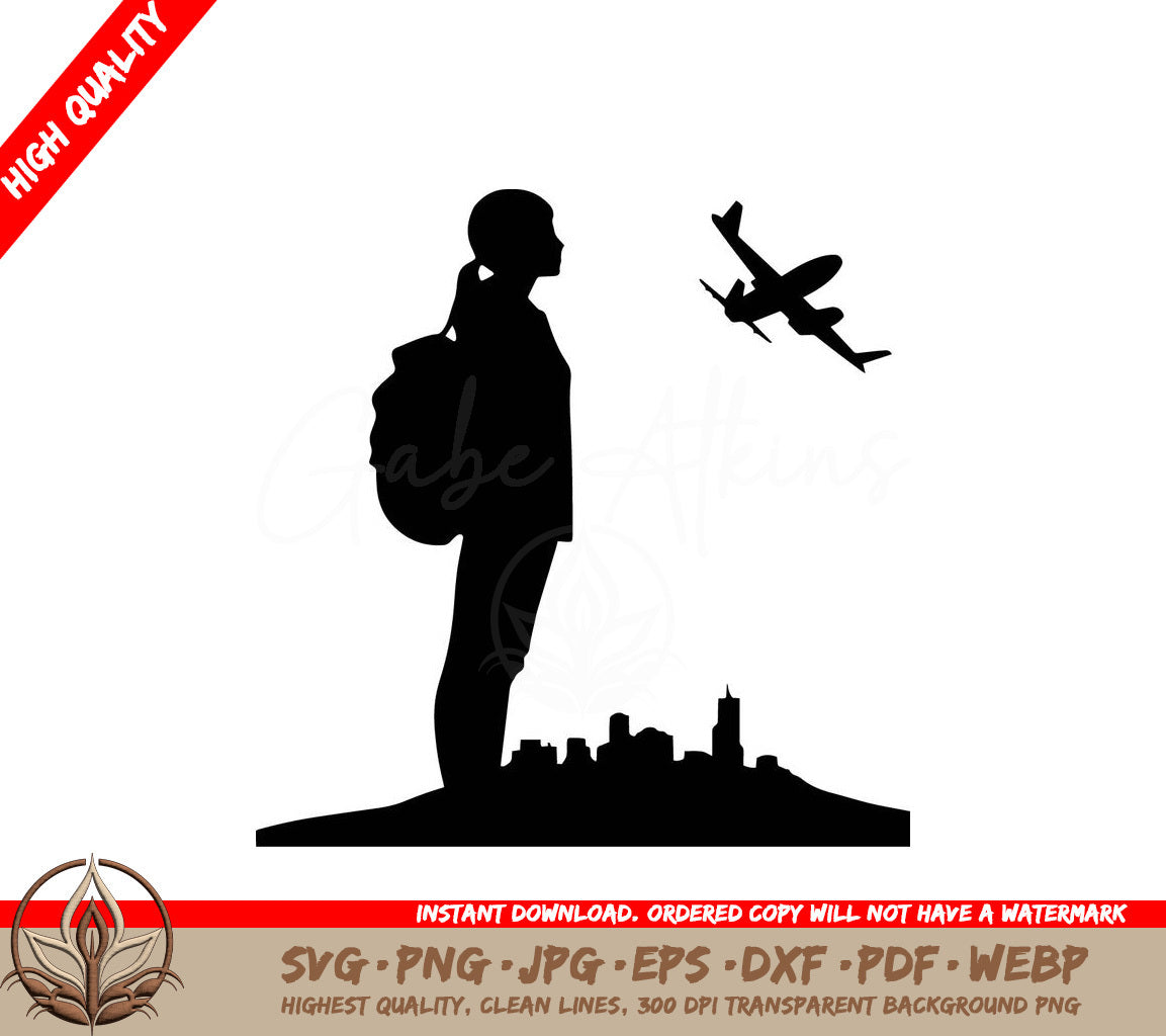 Woman Traveling Digital Design File (SVG, PNG, JPG, AI, PDF, DXF, EPS, WebP) 
