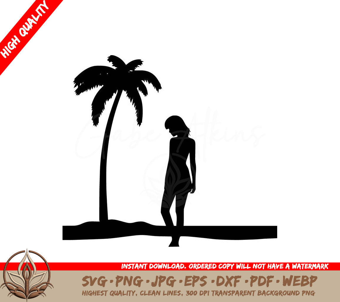 Woman Walking on Beach - Digital Design in Multiple File Formats (SVG, PNG, JPG, AI, PDF, DXF, EPS, WebP) 
