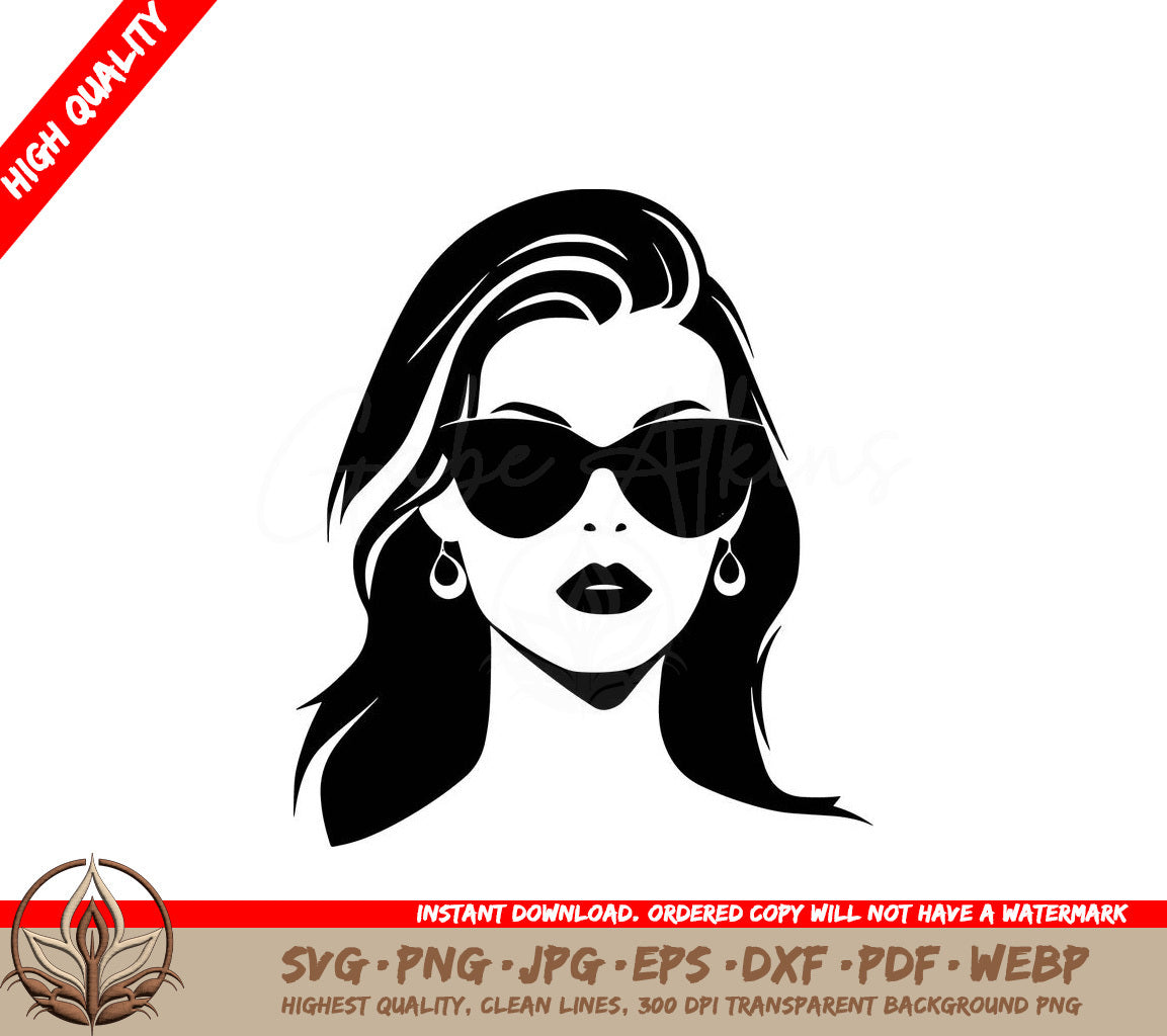 Woman Wearing Sunglasses Digital Design in Multiple File Formats 
