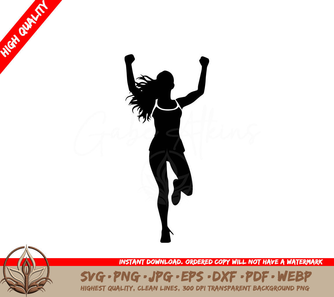 Woman Winning Race Digital Design File (SVG, PNG, JPG, AI, PDF, DXF, EPS, WebP) 
