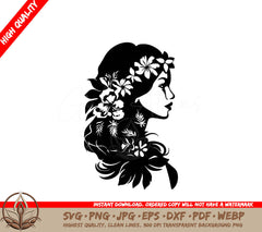 Woman with Beautiful Flower Crown Digital Design in SVG, PNG, JPG, AI, PDF, DXF, EPS  WebP Formats 
