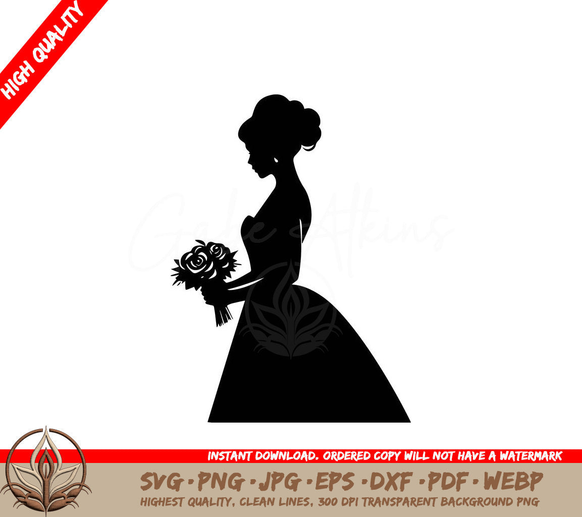 Woman with Bouquet Digital Design in Multiple File Formats (SVG, PNG, JPG, AI, PDF, DXF, EPS, WebP) 
