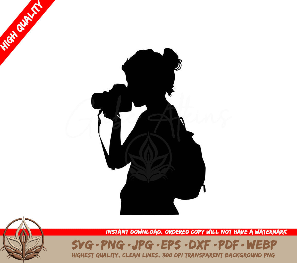 Woman with Camera Digital Design in Multiple File Formats 
