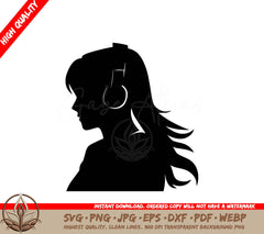 Woman with Headphones Digital Design in Multiple File Formats 
