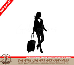 Woman with Luggage Digital Design in Multiple File Formats (SVG, PNG, JPG, AI, PDF, DXF, EPS, WebP) 
