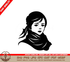 Woman with Scarf Digital Design in Multiple File Formats 
