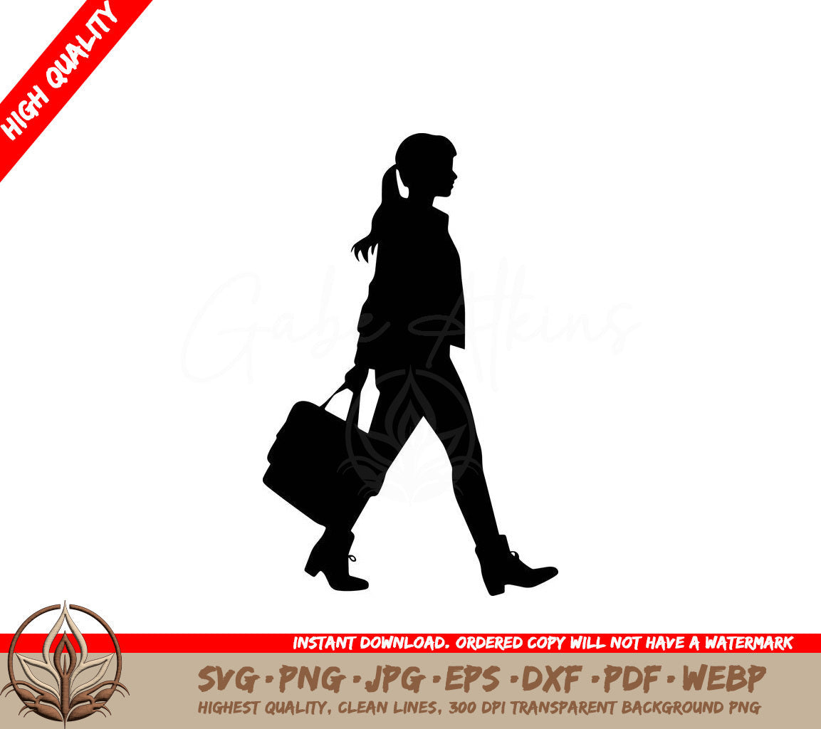 Woman with Travel Bag Digital Design in Multiple File Formats (SVG, PNG, JPG, AI, PDF, DXF, EPS, WebP) 
