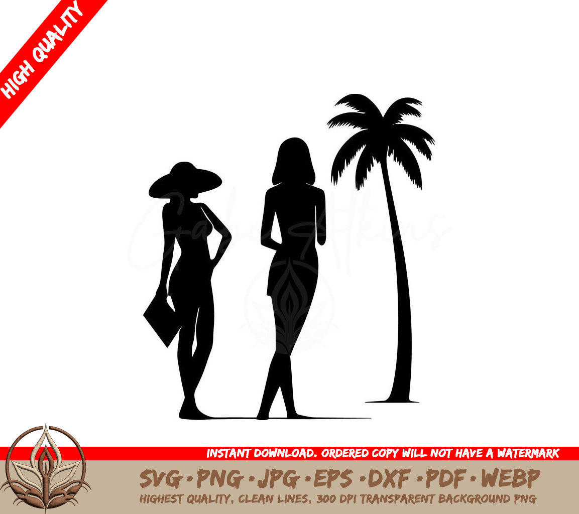 Women and Palm Tree Digital Design File (SVG, PNG, JPG, AI, PDF, DXF, EPS, WebP) 
