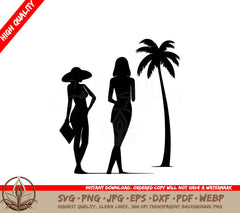 Women and Palm Tree Digital Design File (SVG, PNG, JPG, AI, PDF, DXF, EPS, WebP) 
