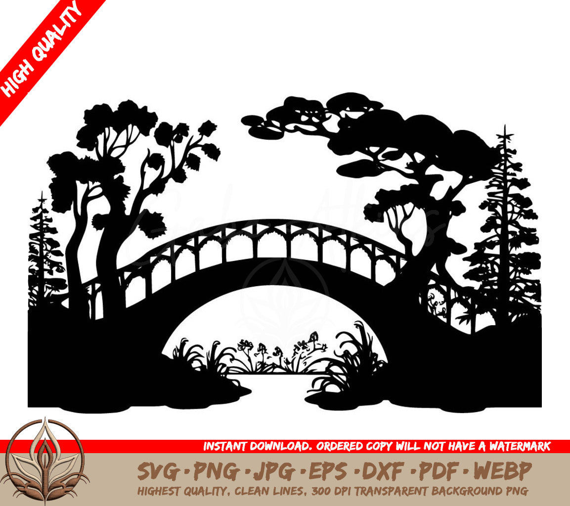 Wooden Bridge Digital Design Cut File in SVG, PNG, JPG, AI, PDF, DXF, EPS and WebP Formats 
