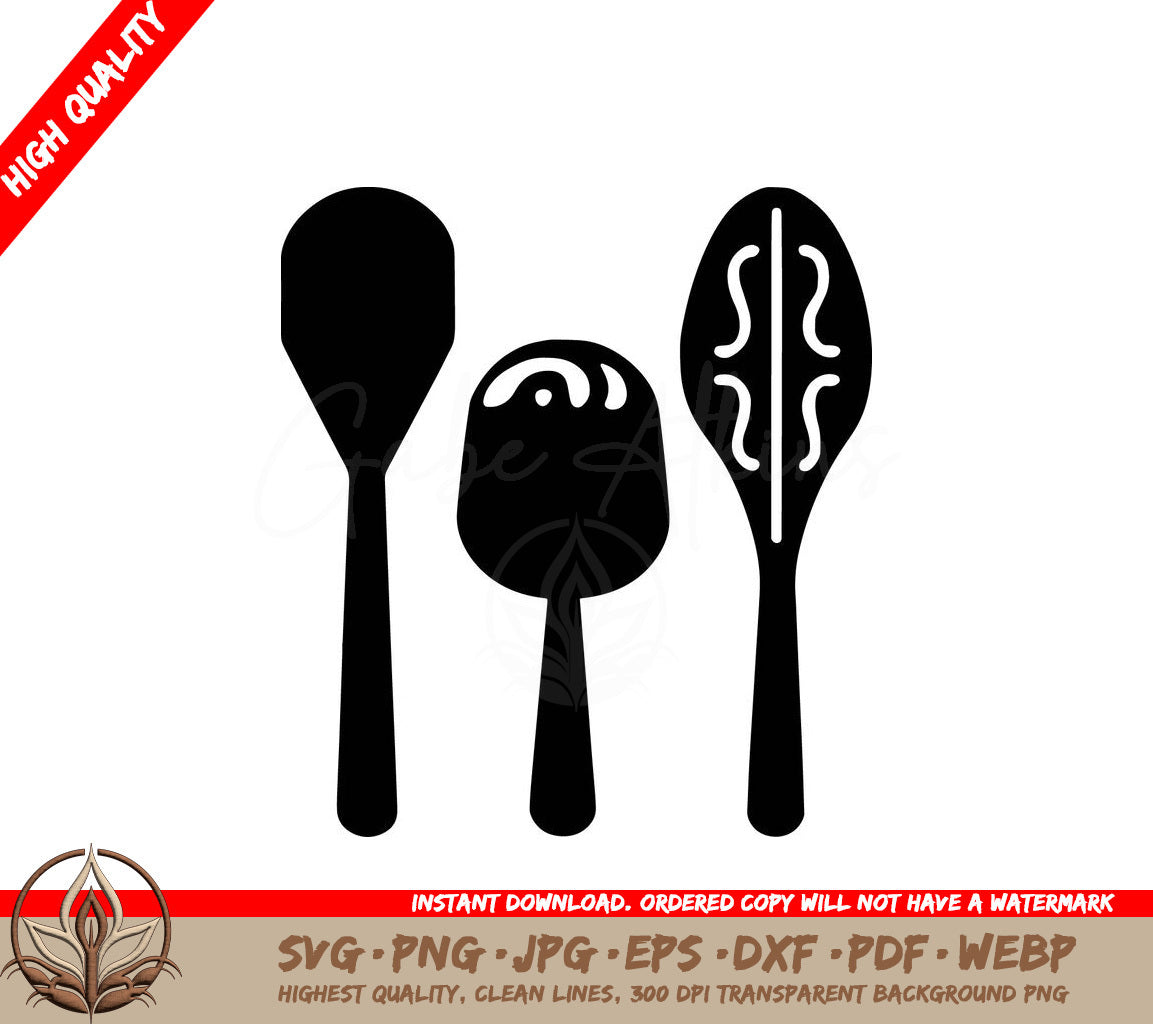 Wooden Mixing Spoons Digital Design File (SVG, PNG, JPG, AI, PDF, DXF, EPS, WebP) 
