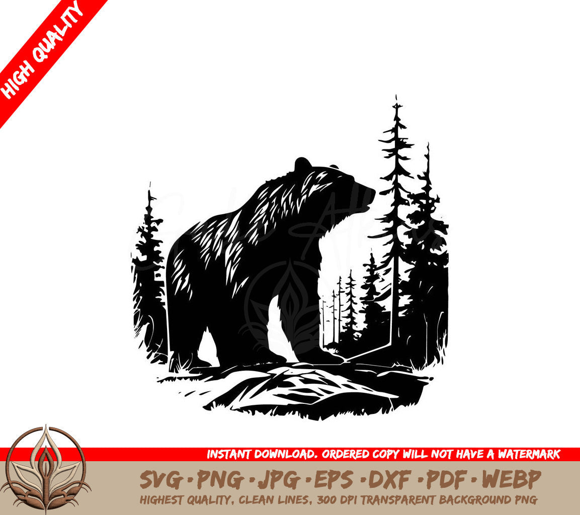 Woodland Bear Digital Design File (SVG, PNG, JPG, AI, PDF, DXF, EPS, WebP) 
